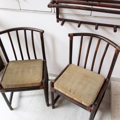 Bamboo chairs set of 2 with hanger used, natural rattan