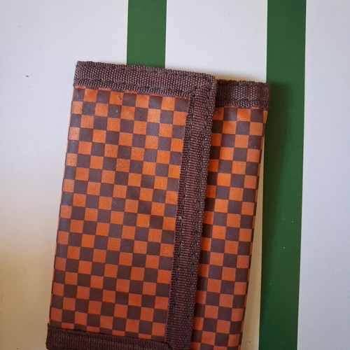 Leather wallet like new with vintage fabric HEMO wallet gift