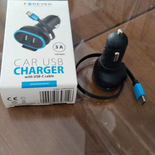 Car USB charger 3A with USB-C cable