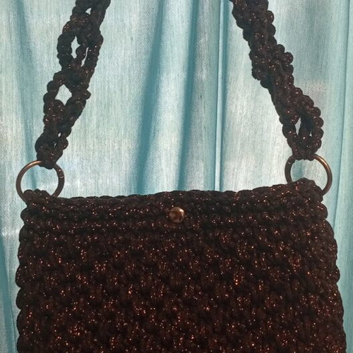 Handmade knitted shoulder bag new, brown with gold lurex