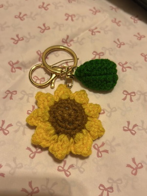Handmade sunflower crochet keychain made to order