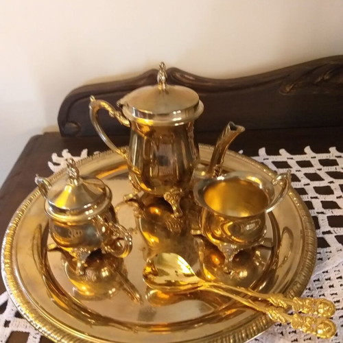 Gilded coffee set antique style, 6 pieces, like new