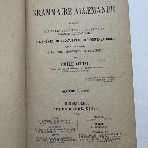 Vintage Grammaire Allemande by Émile Otto 1872, like new