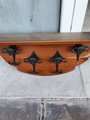 Vintage wooden curved coat rack hat shelf used 73x22x27 cm