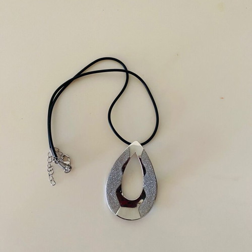 Teardrop necklace in silver tone with rhinestones and black cord new