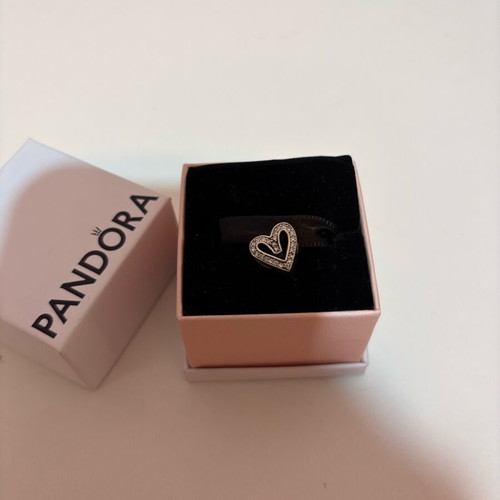 Pandora heart charm with rhinestones like new, with box and pouch