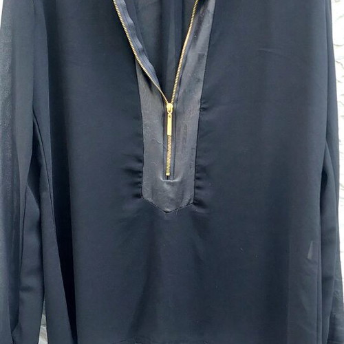 Evening blouse with zipper and leather details like new, one size black