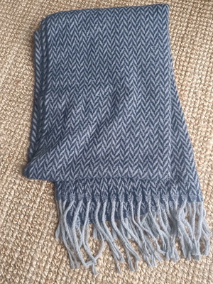 Unisex large scarf new with herringbone pattern, gray and blue
