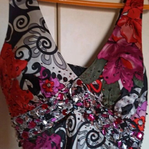 Charly long silk dress size 46 with decorative stones new