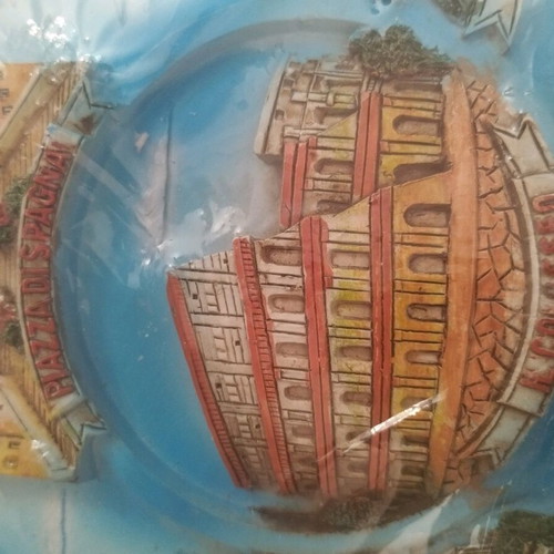 Decorative souvenir plate from Rome with embossed landmarks, new