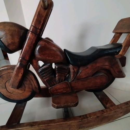 Handmade rocking motorcycle made of solid wood custom order