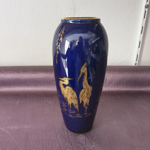 Ceramic vase cobalt blue with gold details