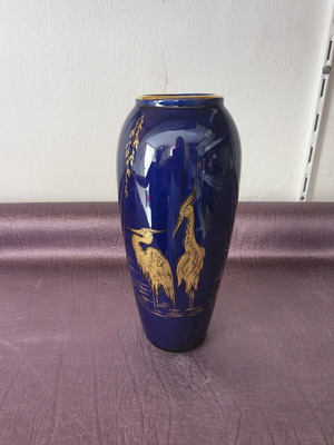 Ceramic vase cobalt blue with gold details