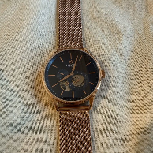 Charlie Initial Open Heart watch rose gold and blue, new