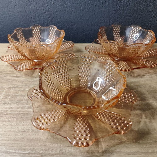 Vintage set of 3 bowls with saucers used