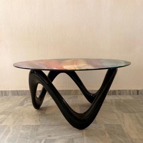 Modern glass coffee table with feather design 90x90 cm