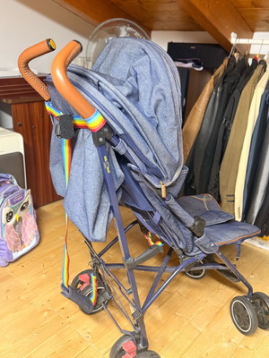 Mothercare Little Bird stroller used, denim fabric, rainbow straps