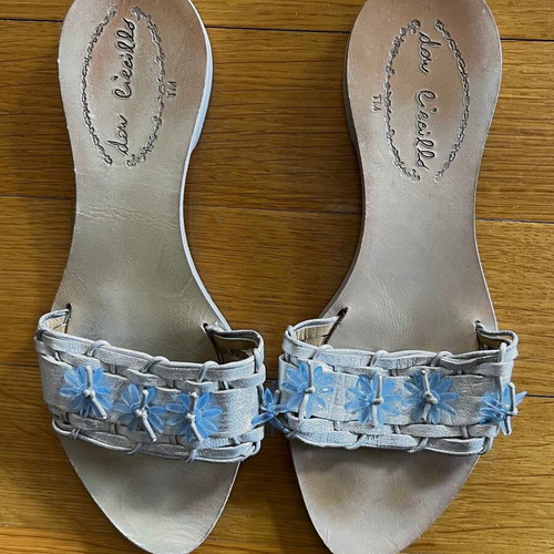 Don Ciccillo sandals used, silver with blue daisies, size 37