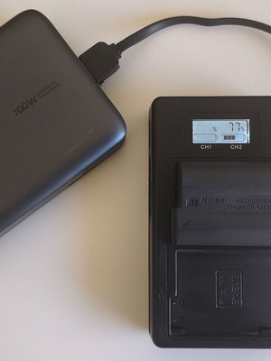 Nikon EN-EL15b battery used with dual USB charger and LCD display