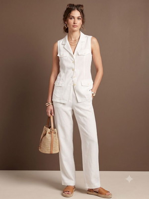 White linen set by Of Oscar Fashion like new, sleeveless jacket and trousers