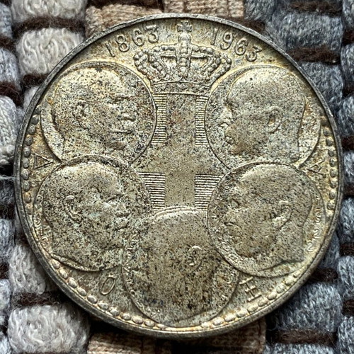 Collectible silver coin 30 Drachmas 1963 used, 100 years Glucksburg dynasty