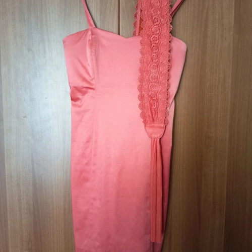 Satin dress with belt, coral color, size M