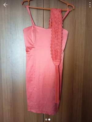 Satin dress with belt, coral color, size M