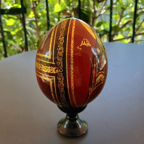 Hand-painted wooden egg with Virgin Mary and Christ, vintage from Russia