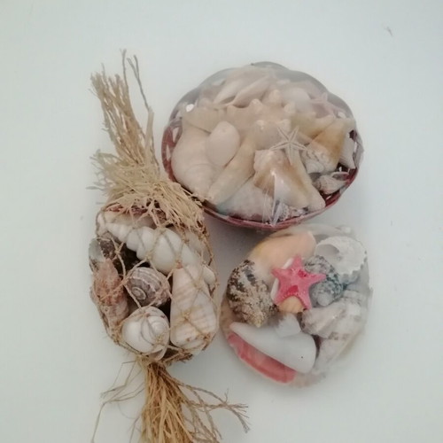Decorative seashells set with bamboo basket and natural shells