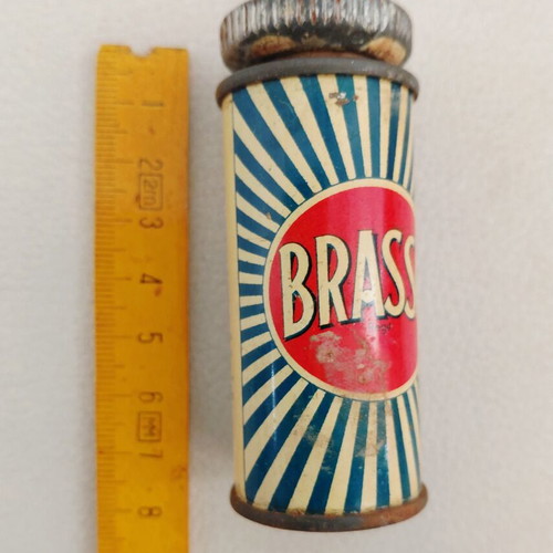 Brasso vintage metal polish container used, 1950s