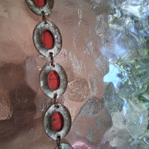 Boho bracelet with red oval stones, Vintage Atelier