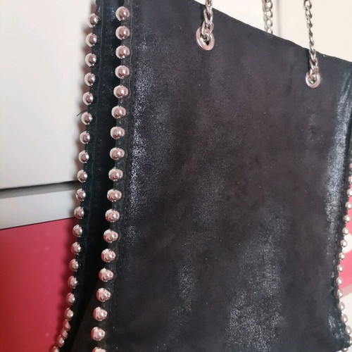 Zara women's bag used, black sweat with silver chain shoulder