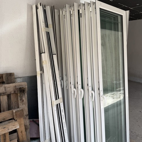 Aluminum balcony doors used, set of 7 with screens and blinds