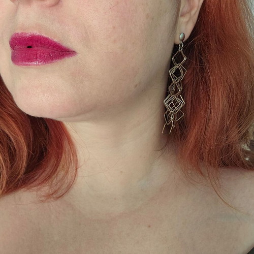 Silver 925 earrings used, tricolor, dangle