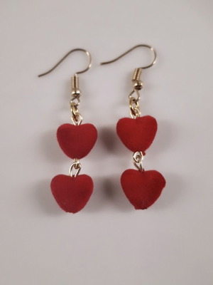 Earrings with red velvet hearts new