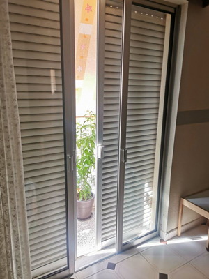 Sliding Aluminum Balcony Doors with Shutters, Double Glass, Like New