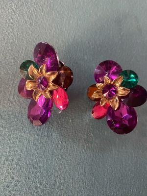 Flower earrings like new, multicolored with acrylic clips