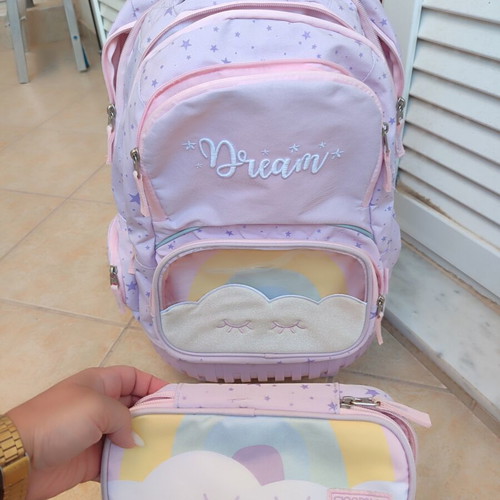 Goomby Rainbow Stars rolling school bag with cloud pencil case, purple