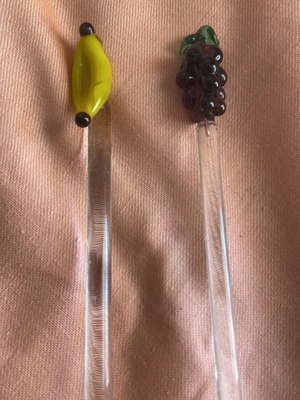 Κρυστάλλινα αναδευτήρια για ποτό με μουράνο φρούτα, σετ 2, καινούργια