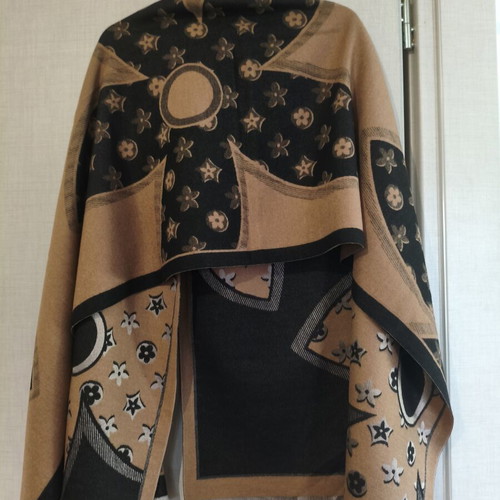 Pashmina double-sided camel and black scarf with floral and geometric prints new