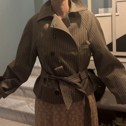 Mango short trench coat, beige and brown, size M