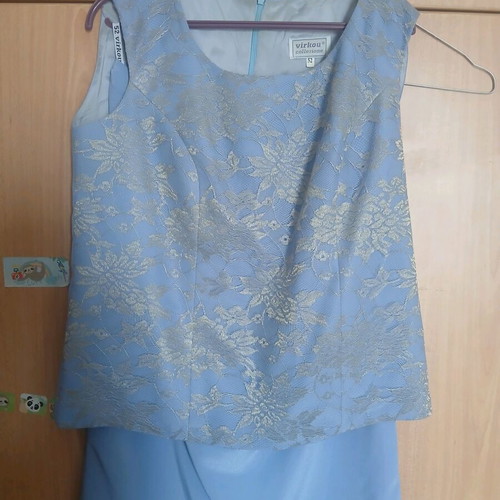 Three-piece evening outfit with viscose and lace, like new, blue large size