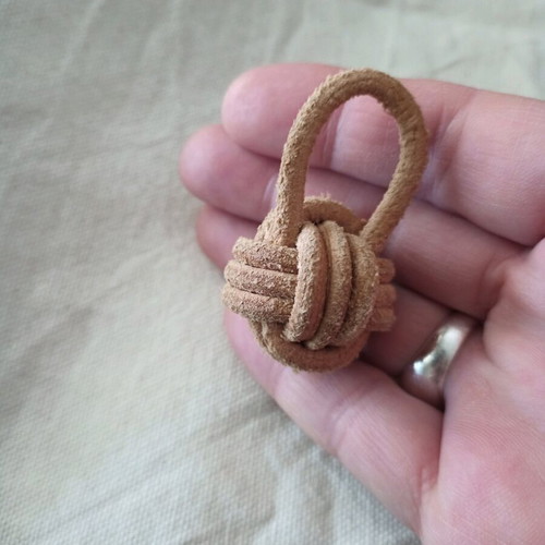 Leather monkey fist keychain new, beige