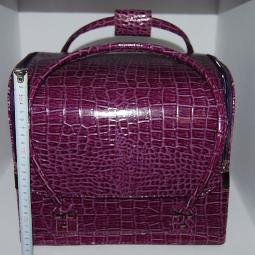 Professional leather makeup bag used, purple crocodile pattern
