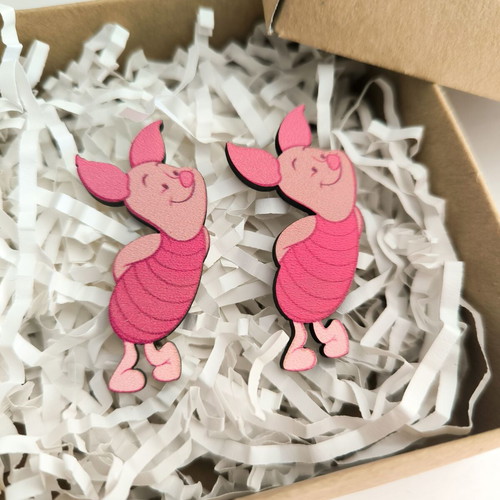 Piglet earrings new, wooden, 5 cm, pink multicolor