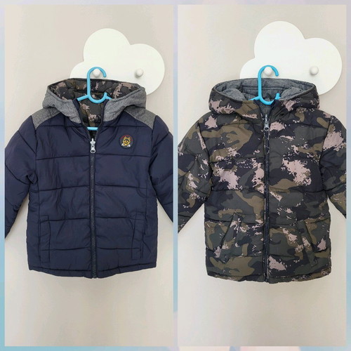 Reversible jacket for 2-year-old boy like new, blue and camouflage