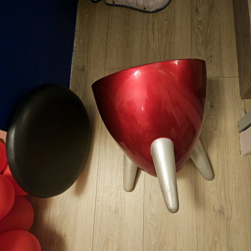 Stool with storage space like new, red with gray legs