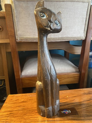 Vintage wooden cat decoration used
