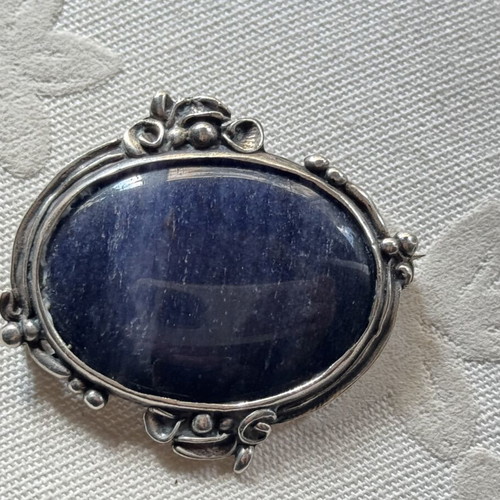 Vintage silver brooch 925 with large blue stone