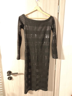 Wool dress new, black with sequins and charming back, size S